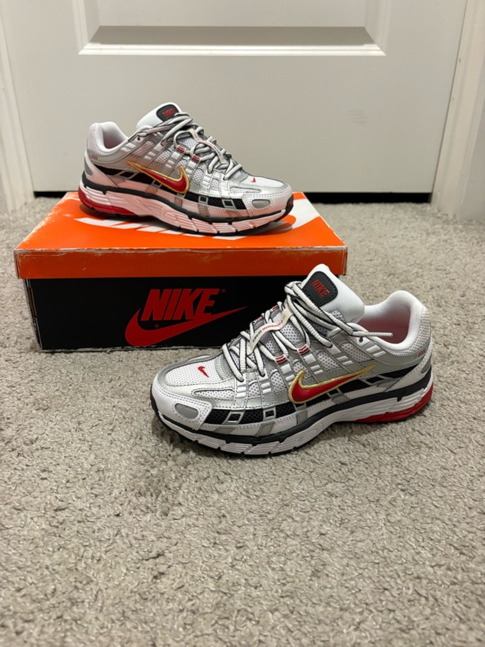 Nike White & Red Low-Top Athletic Sneakers